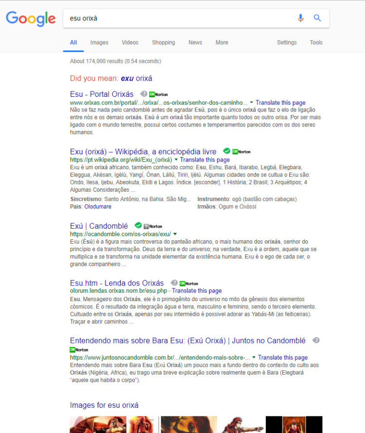 Google volta a traduzir Esu/Exu/Eshu como Devil/Diabo/Diablo