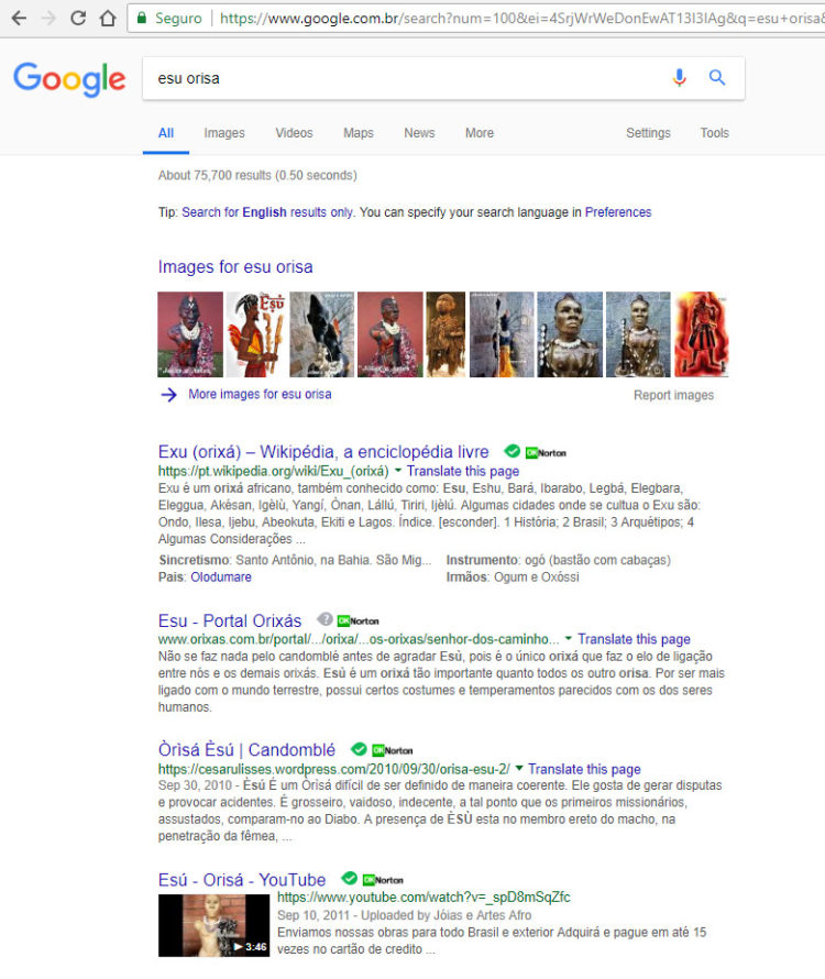 Google volta a traduzir Esu/Exu/Eshu como Devil/Diabo/Diablo