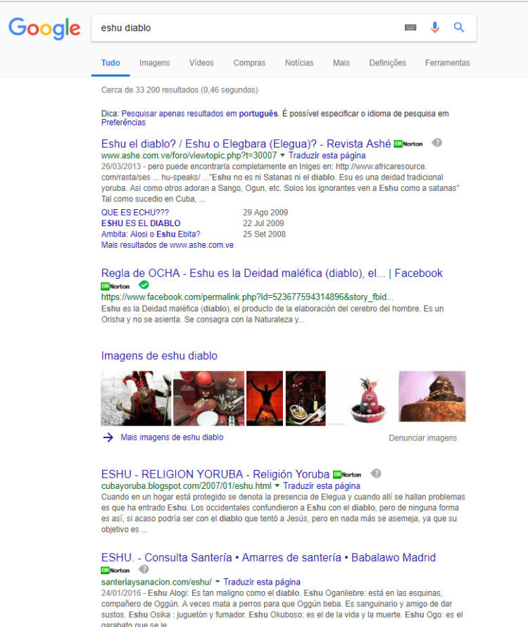 Google volta a traduzir Esu/Exu/Eshu como Devil/Diabo/Diablo