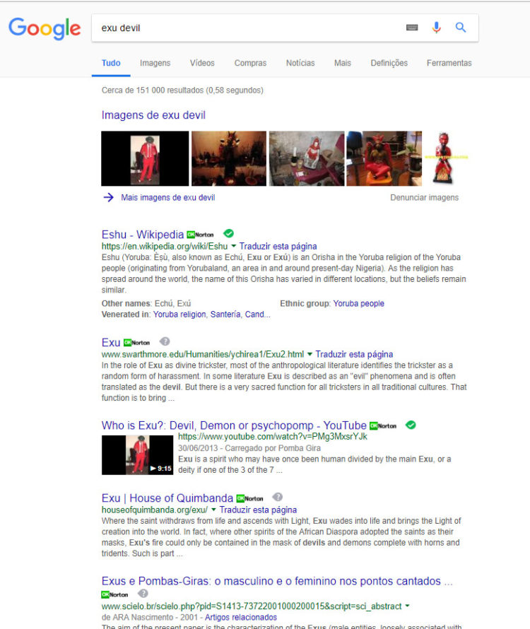Google volta a traduzir Esu/Exu/Eshu como Devil/Diabo/Diablo